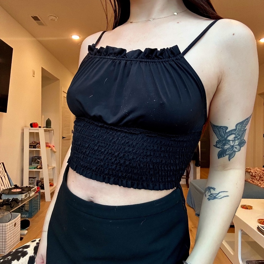 Urban Outfitters Black Stretchy Ruched Strappy Gathered Crop Top